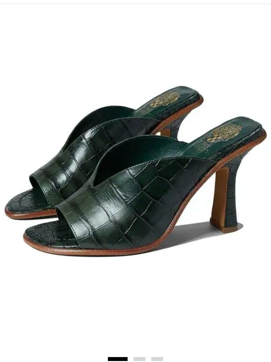 Vince Camuto Shoes - Vince Camuto Dark Green Croc-Embossed Leather Mule Heels